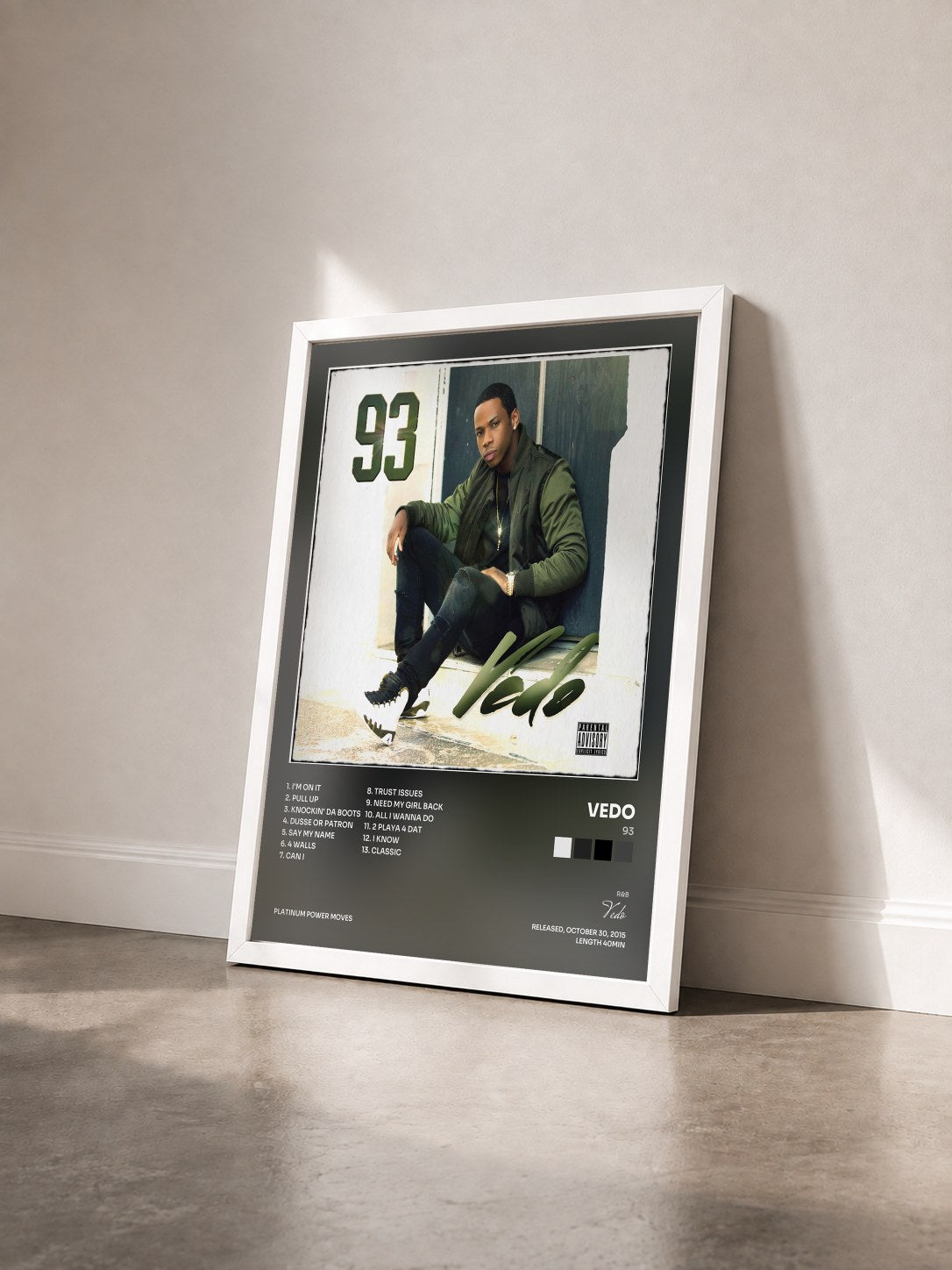 #blanc Tableau de l'album 93 de Vedo vu de trois quarts, cadre blanc