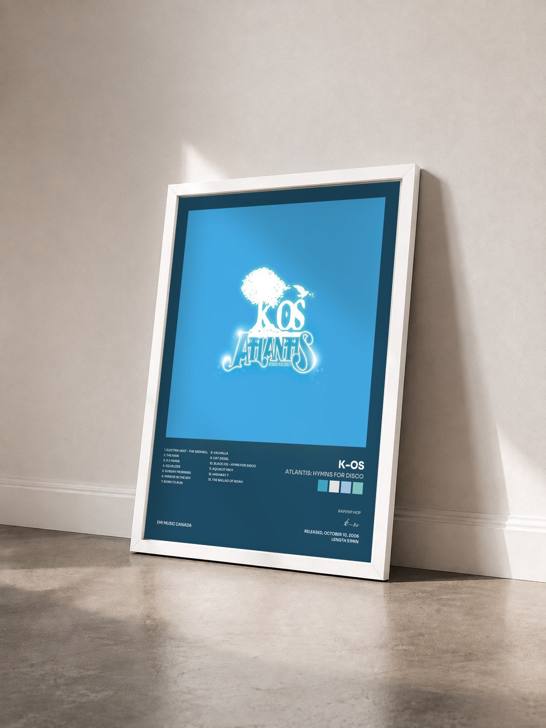 #blanc Tableau de l'album Atlantis: Hymns For Disco de k-os vu de trois quarts, cadre blanc