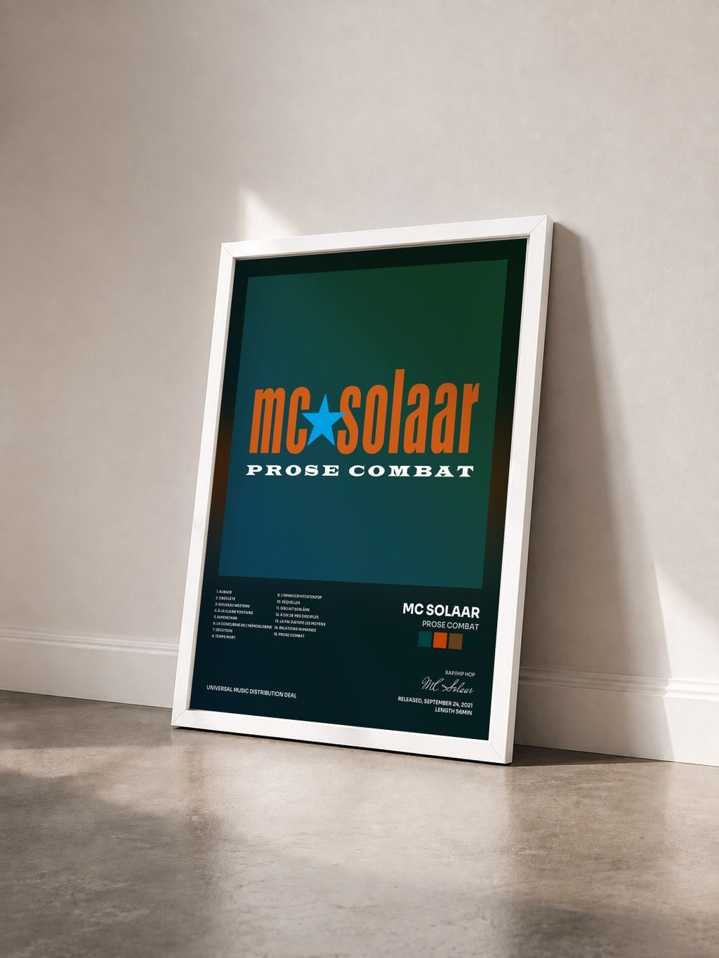 #blanc Tableau de l'album Prose combat de MC Solaar vu de trois quarts, cadre blanc