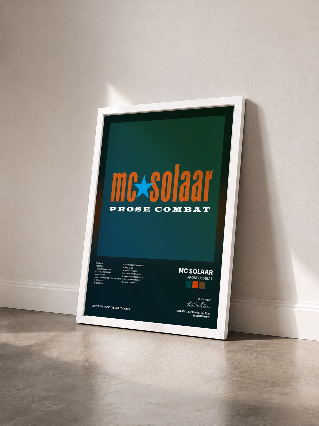 #blanc Tableau de l'album Prose combat de MC Solaar vu de trois quarts, cadre blanc