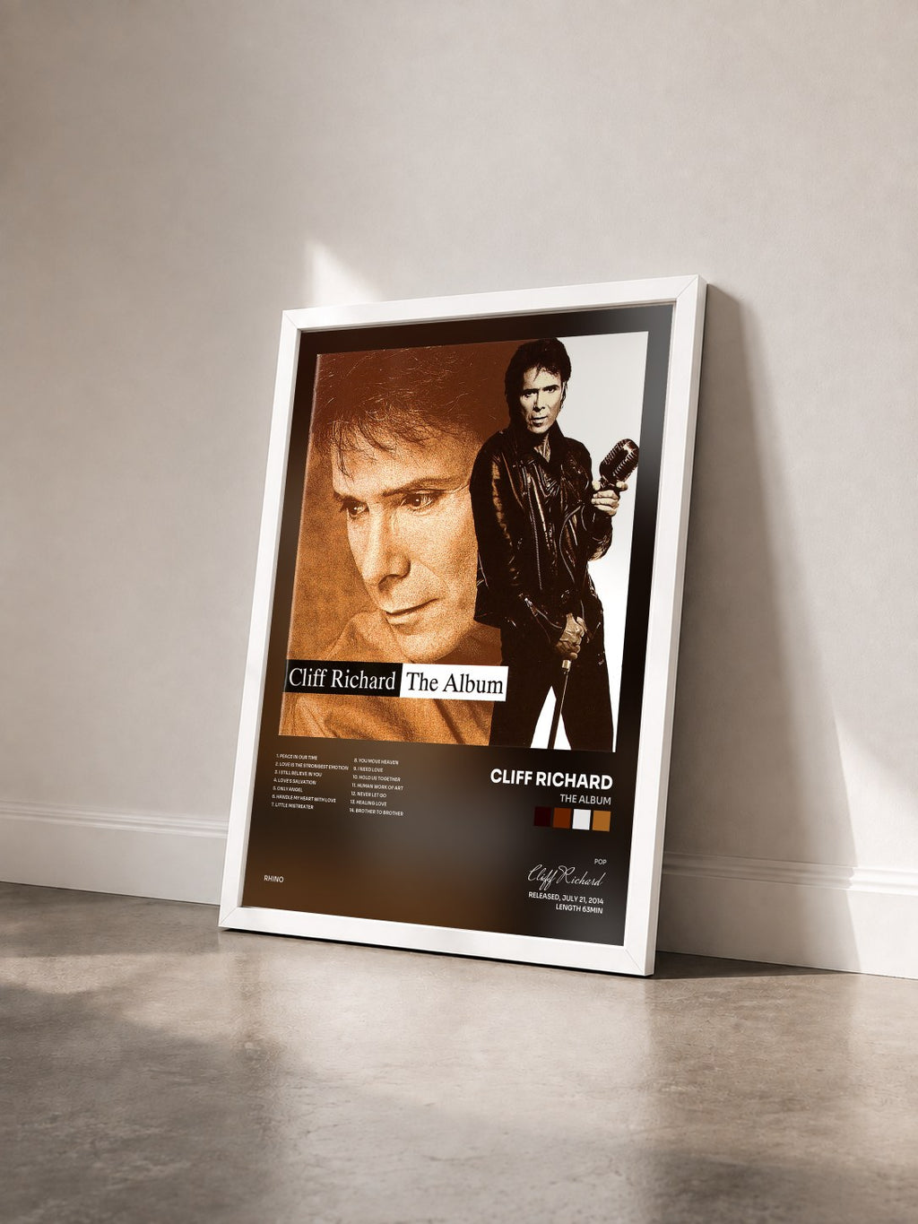 #blanc Tableau de l'album The Album de Cliff Richard vu de trois quarts, cadre blanc