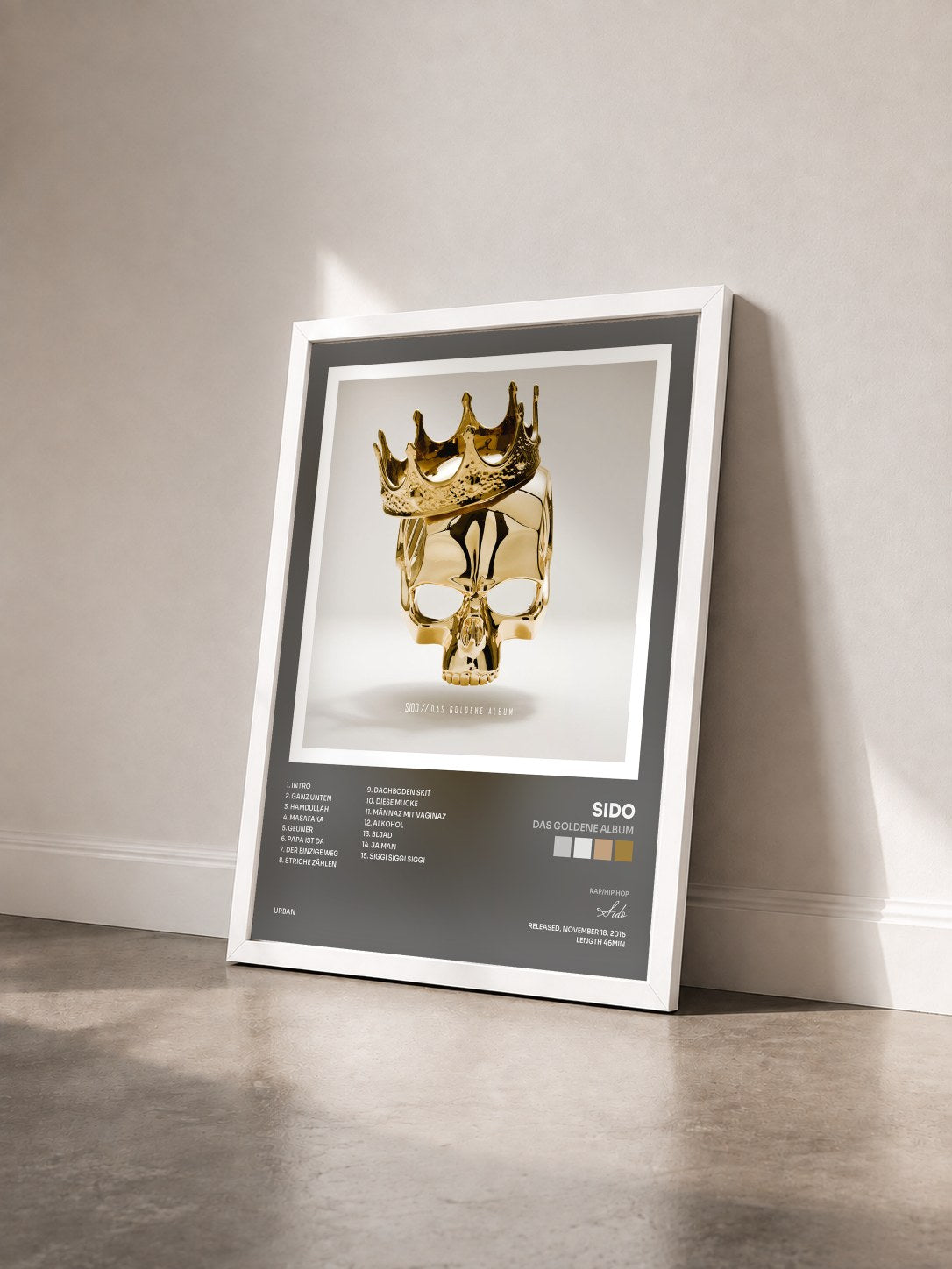 #blanc Tableau de l'album Das goldene Album de Sido vu de trois quarts, cadre blanc