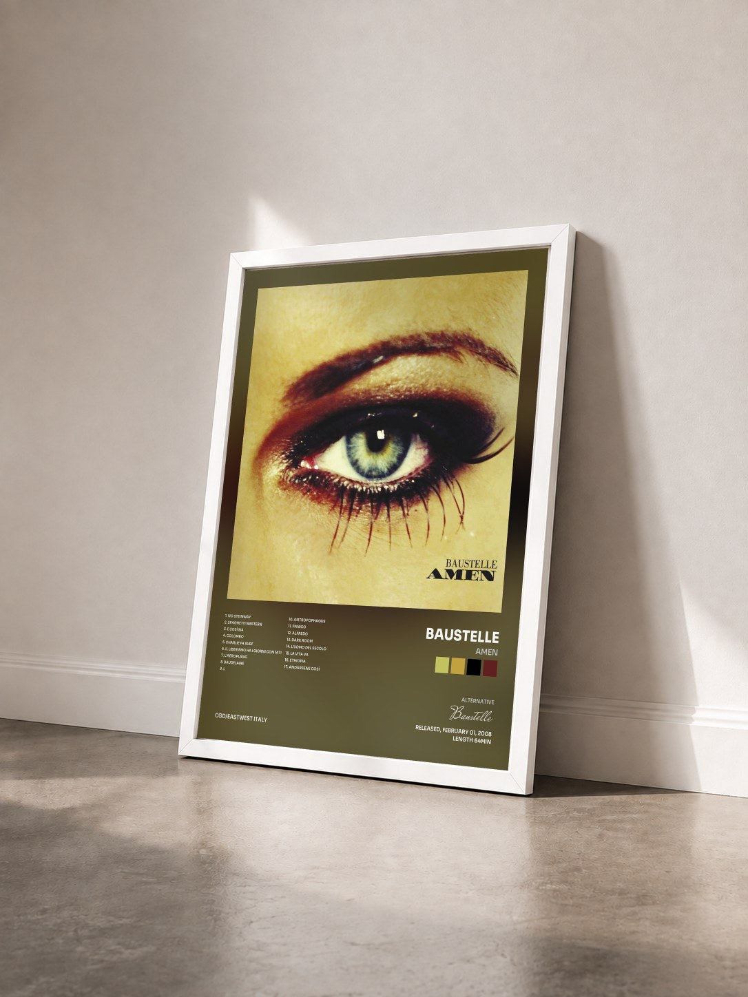 #blanc Tableau de l'album Amen de Baustelle vu de trois quarts, cadre blanc