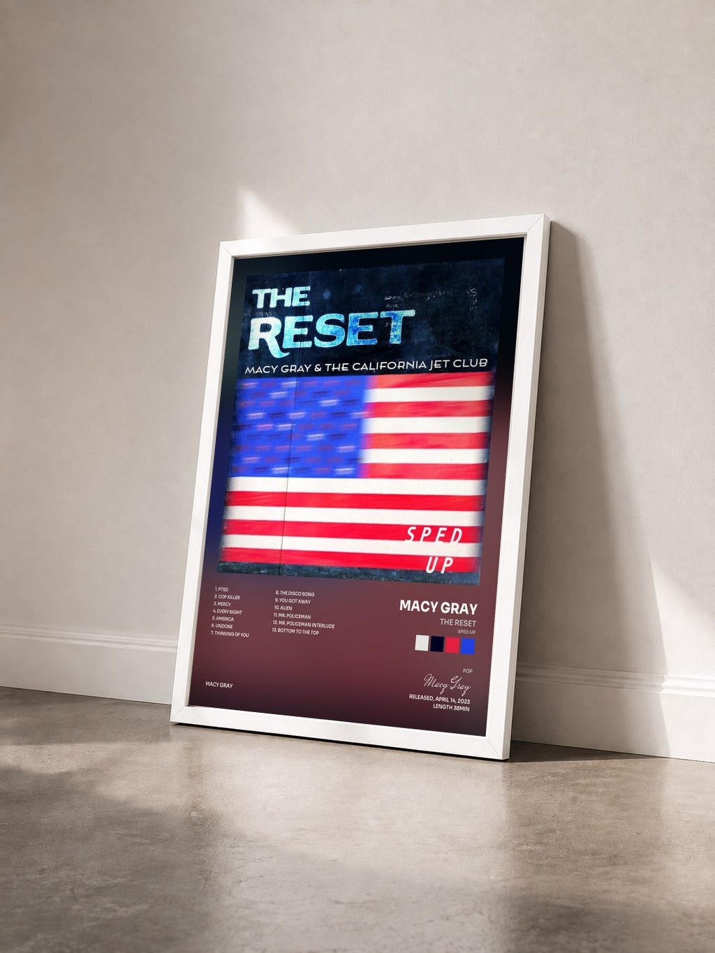 #blanc Tableau de l'album The Reset (Sped Up) de Macy Gray vu de trois quarts, cadre blanc