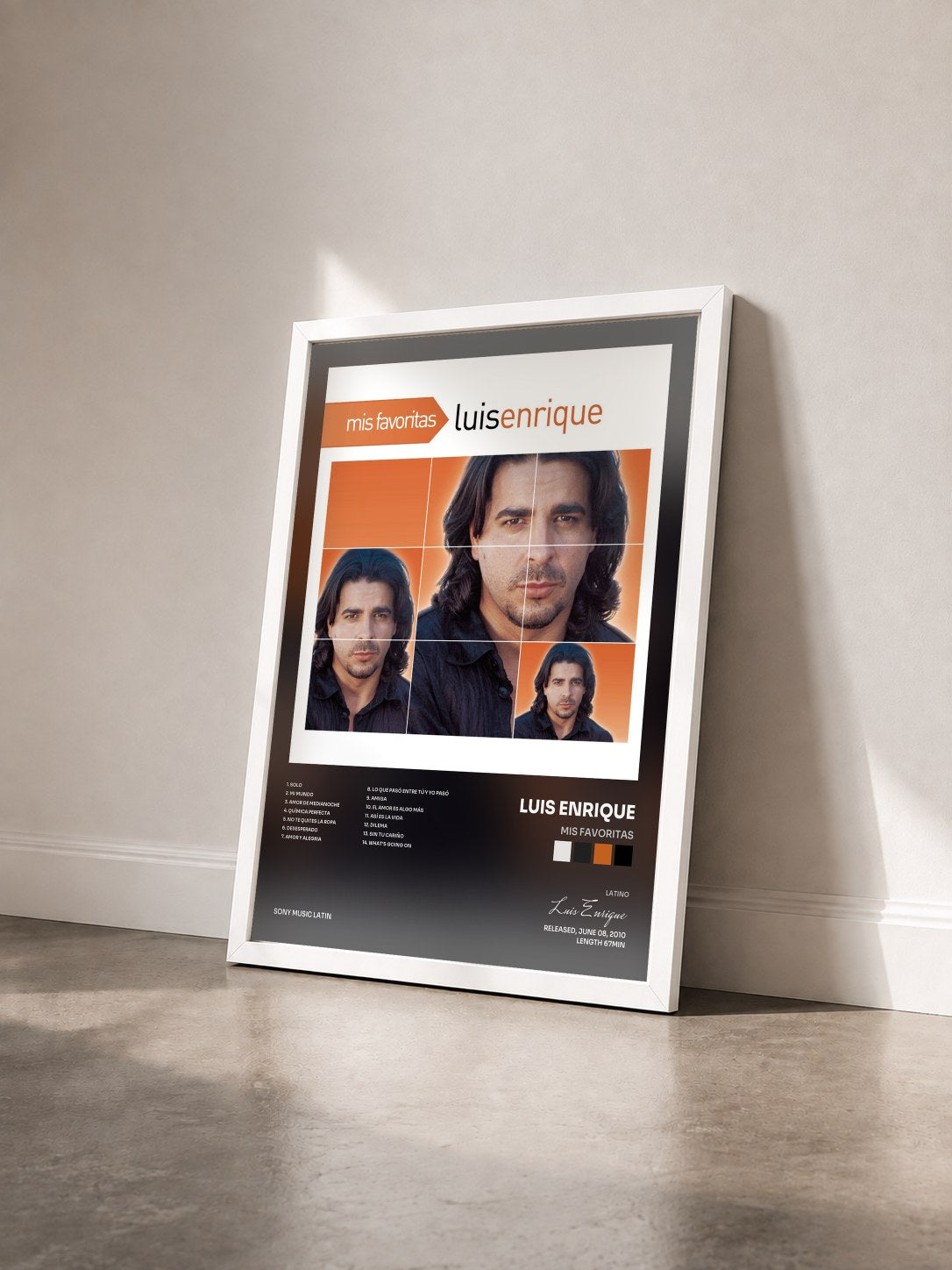 #blanc Tableau de l'album Mis Favoritas de Luis Enrique vu de trois quarts, cadre blanc