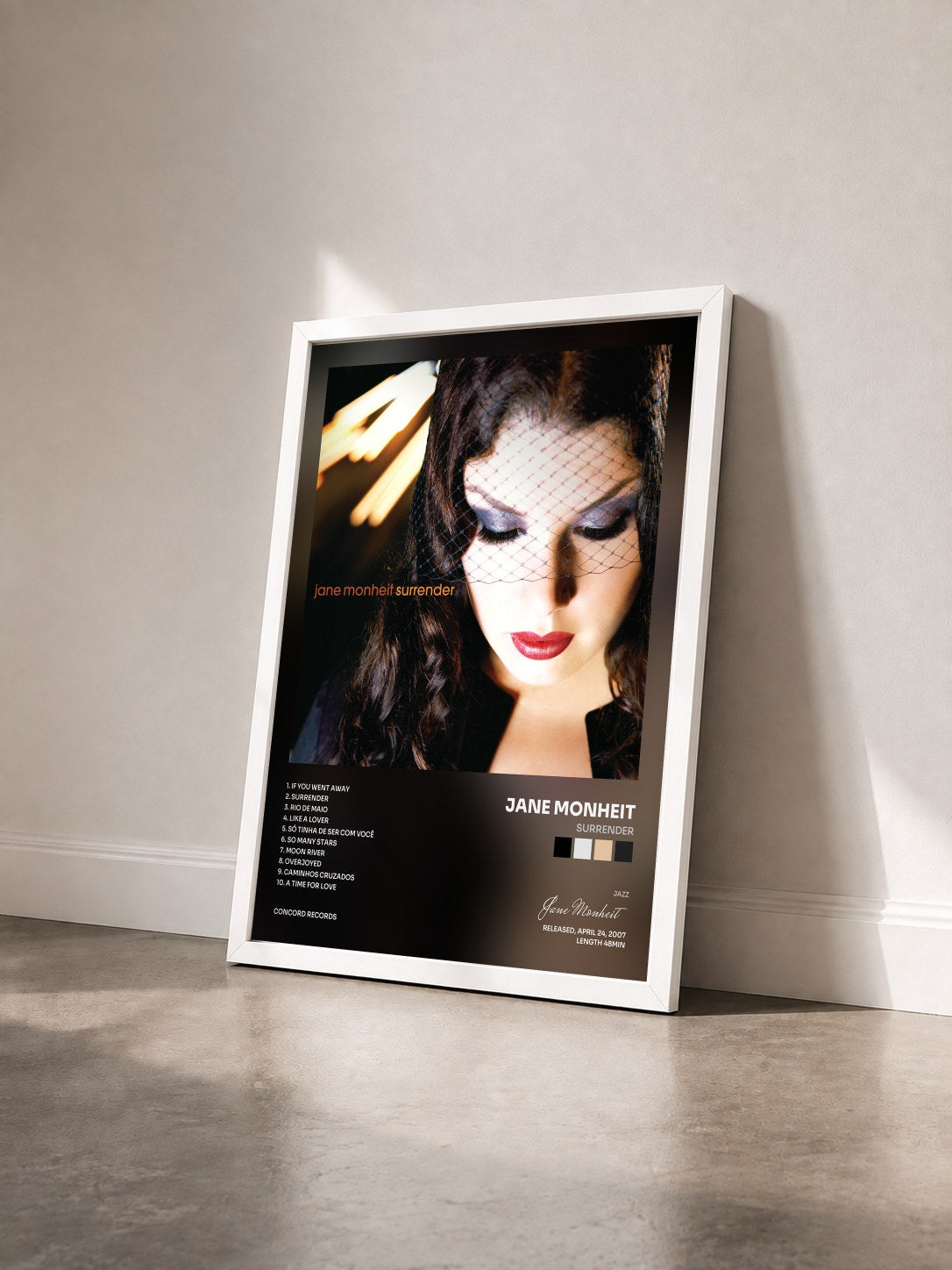 #blanc Tableau de l'album Surrender de Jane Monheit vu de trois quarts, cadre blanc