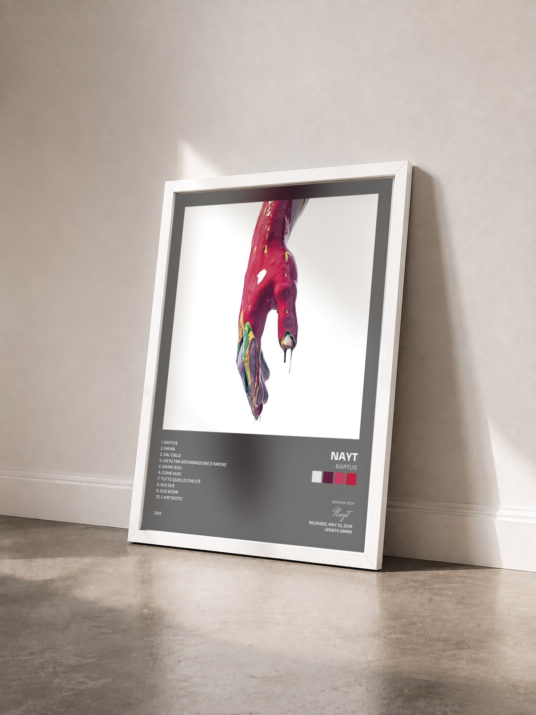 #blanc Tableau de l'album Raptus de Nayt vu de trois quarts, cadre blanc