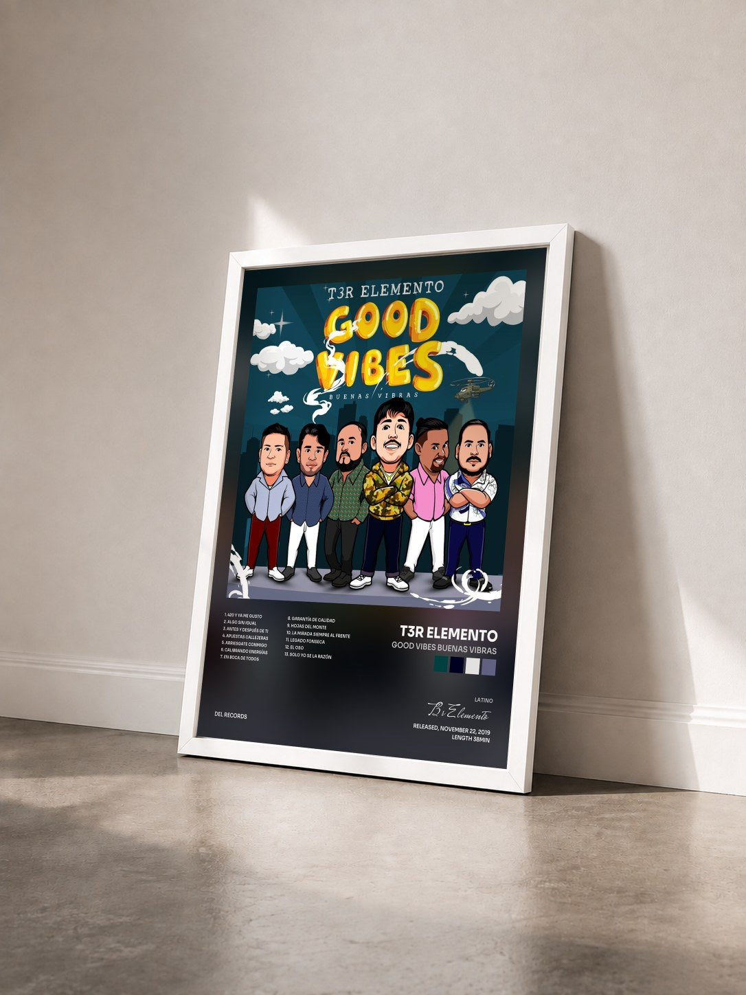 #blanc Tableau de l'album Good Vibes Buenas Vibras de T3r Elemento vu de trois quarts, cadre blanc