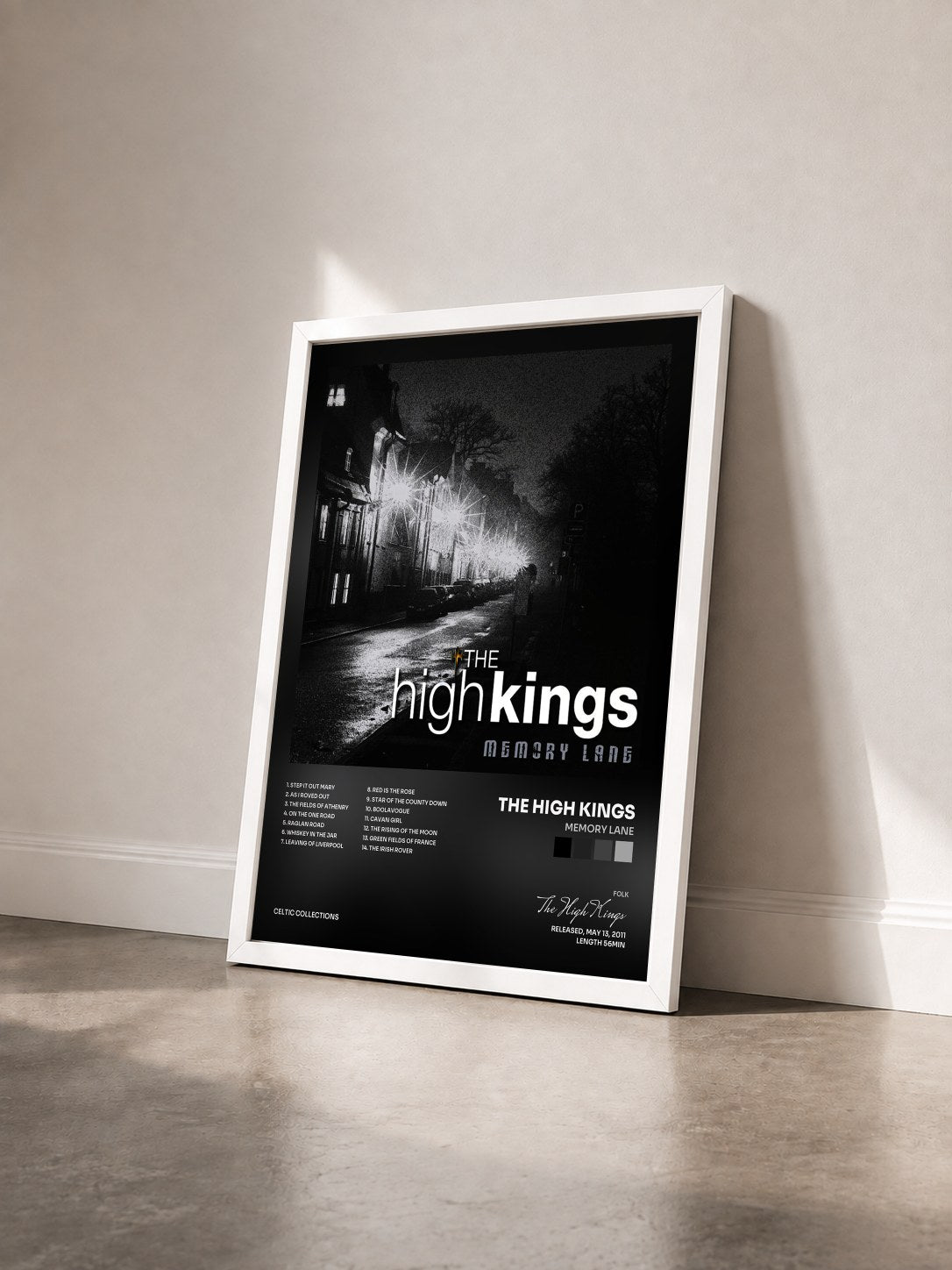 #blanc Tableau de l'album Memory Lane de The High Kings vu de trois quarts, cadre blanc