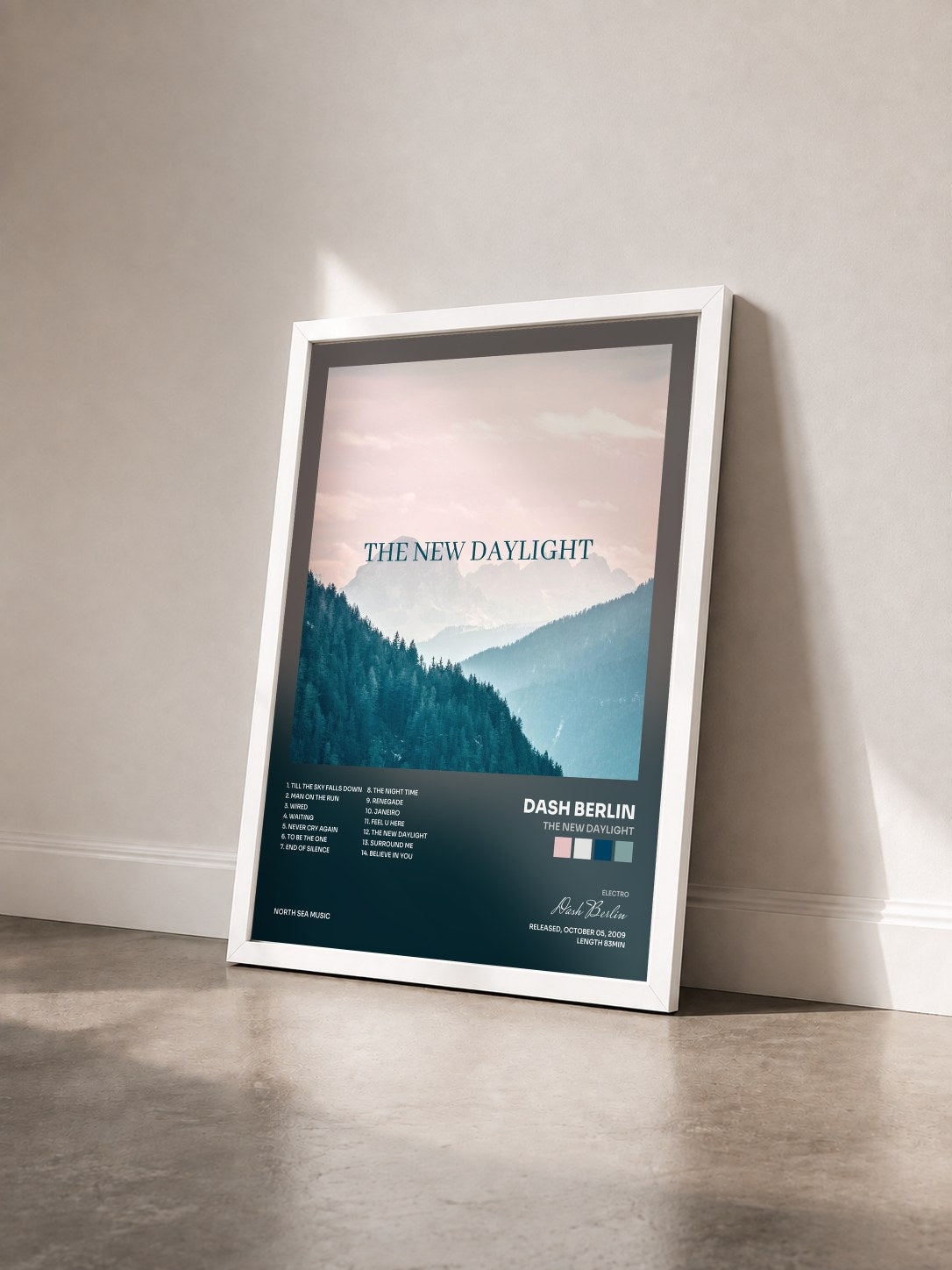 #blanc Tableau de l'album The New Daylight de Dash Berlin vu de trois quarts, cadre blanc