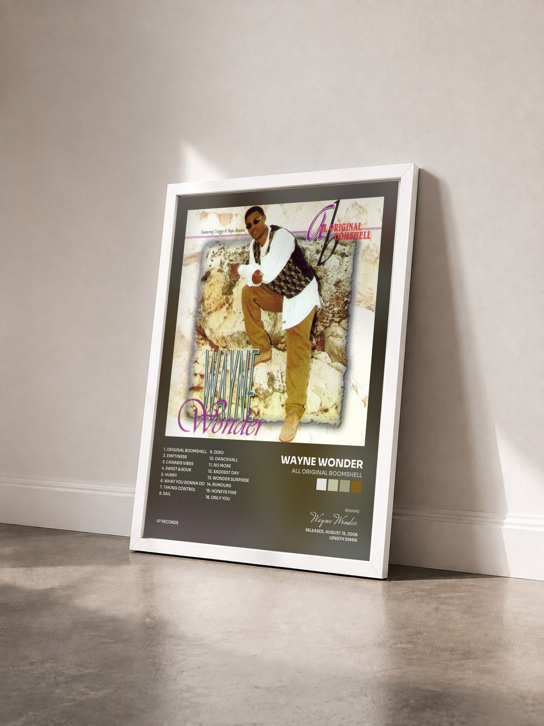 #blanc Tableau de l'album All Original Boomshell de Wayne Wonder vu de trois quarts, cadre blanc