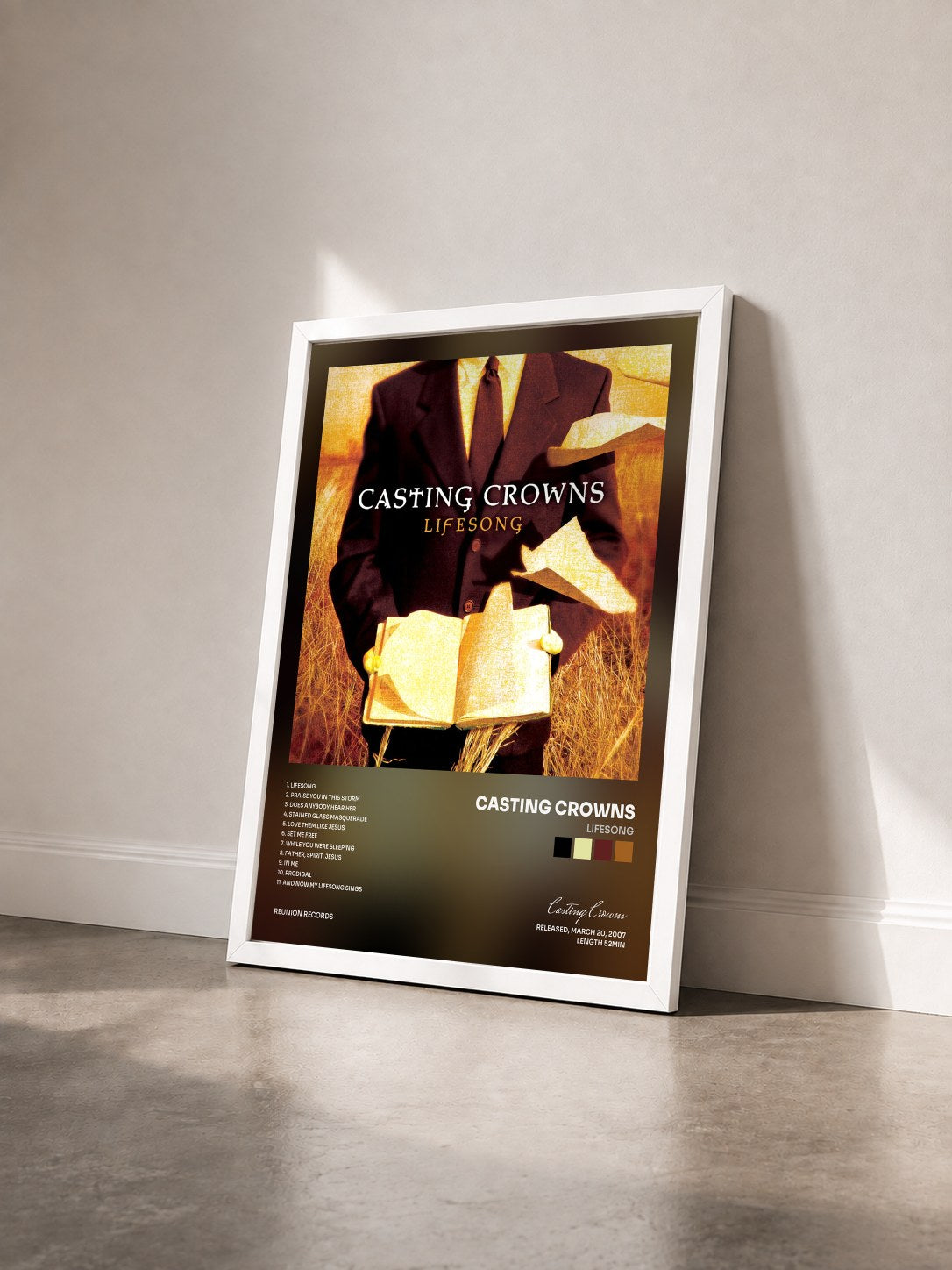 #blanc Tableau de l'album Lifesong de Casting Crowns vu de trois quarts, cadre blanc
