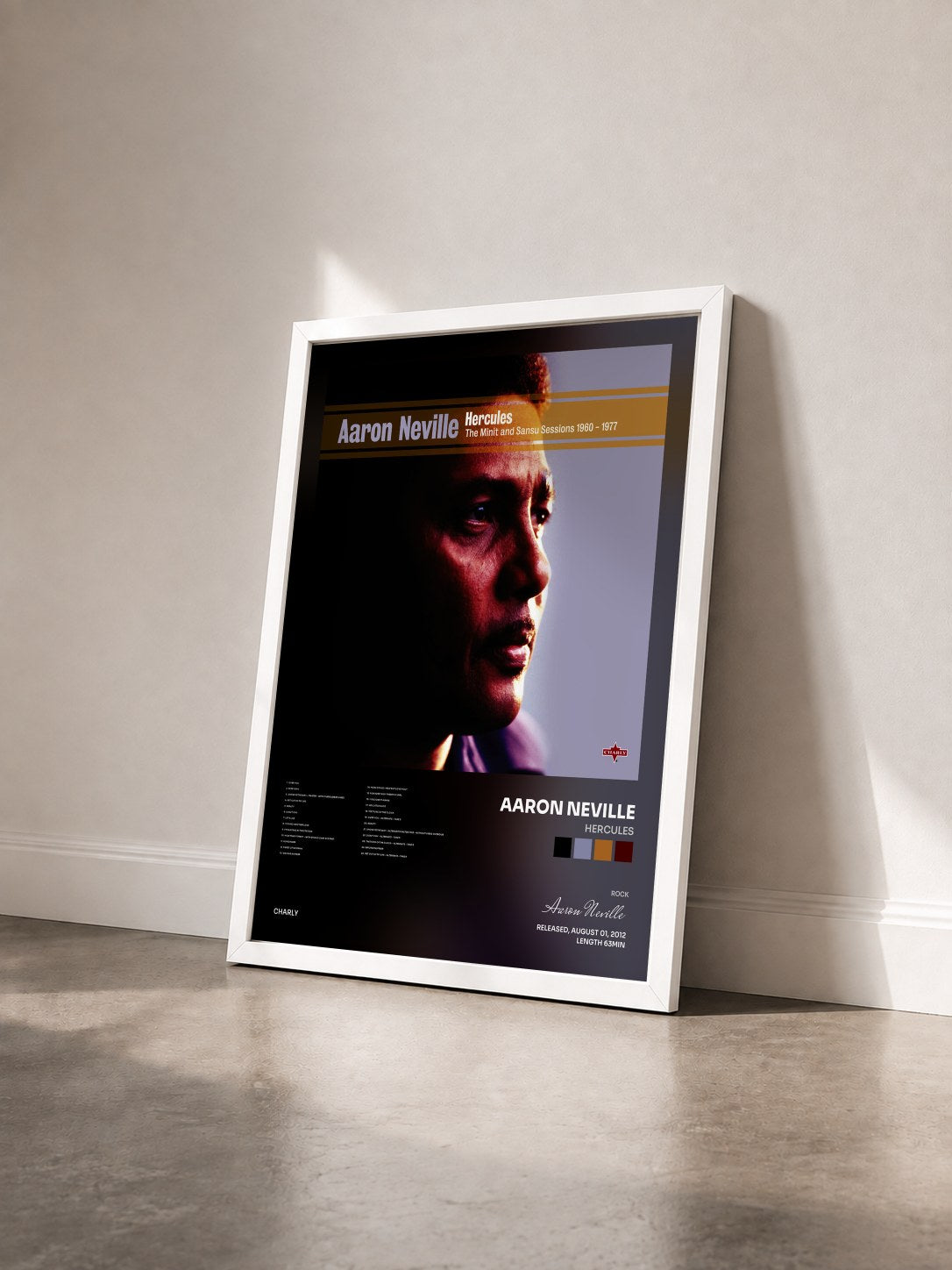#blanc Tableau de l'album Hercules de Aaron Neville vu de trois quarts, cadre blanc