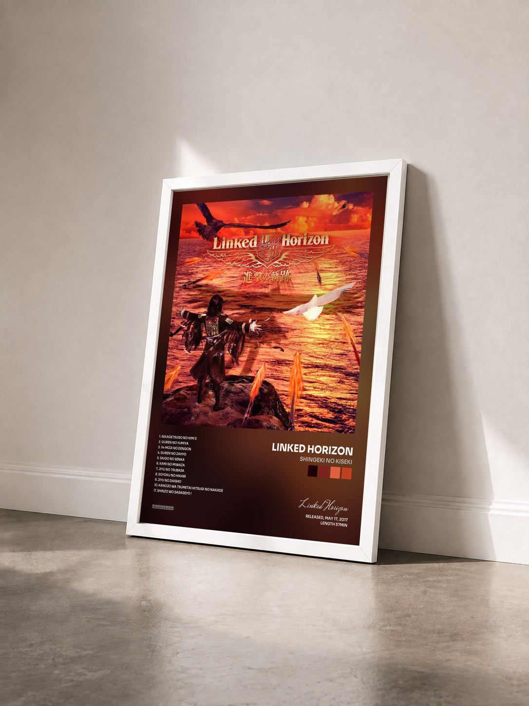 #blanc Tableau de l'album Shingeki no Kiseki de Linked Horizon vu de trois quarts, cadre blanc