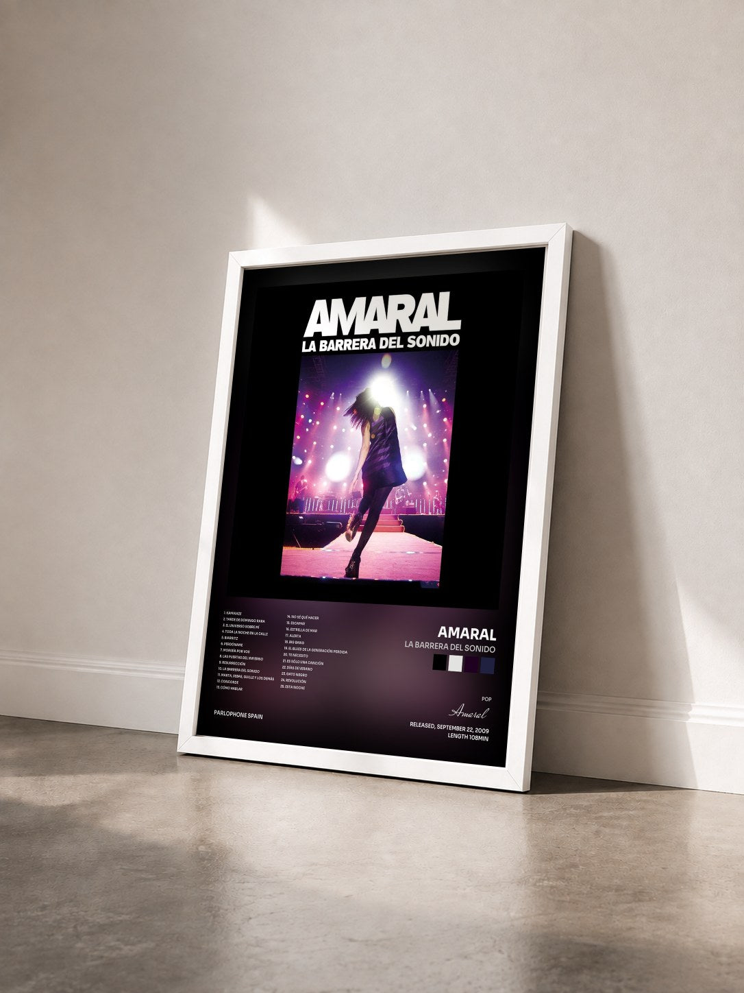 #blanc Tableau de l'album La Barrera Del Sonido de Amaral vu de trois quarts, cadre blanc