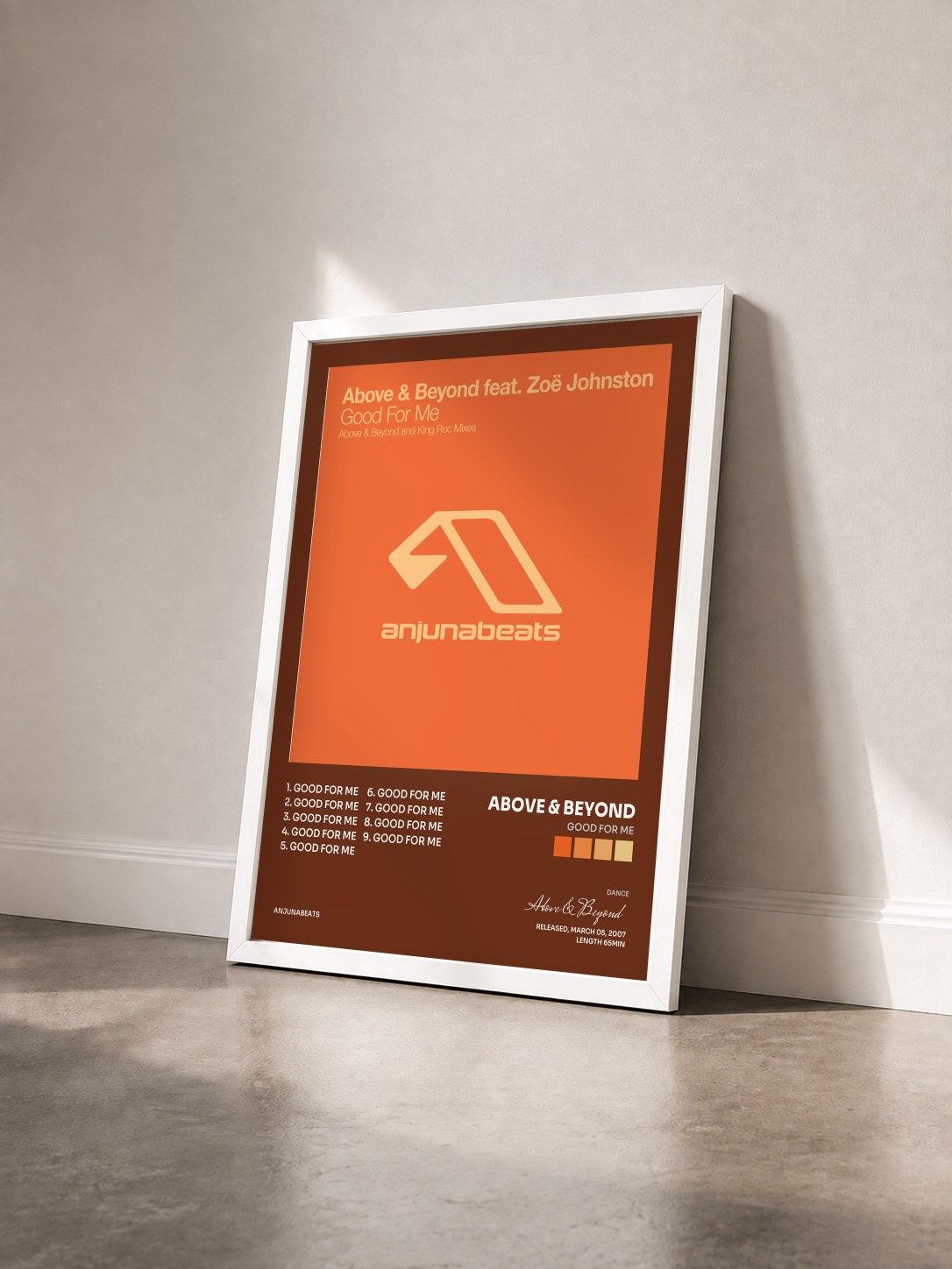 #blanc Tableau de l'album Good For Me de Above & Beyond vu de trois quarts, cadre blanc