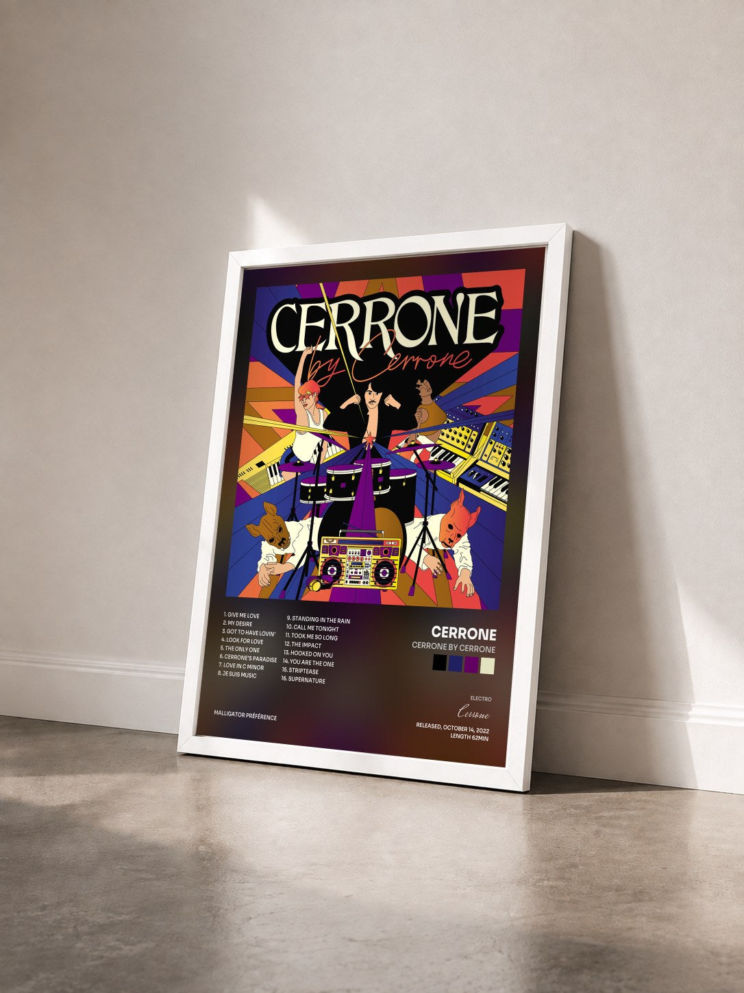 #blanc Tableau de l'album Cerrone by Cerrone de Cerrone vu de trois quarts, cadre blanc