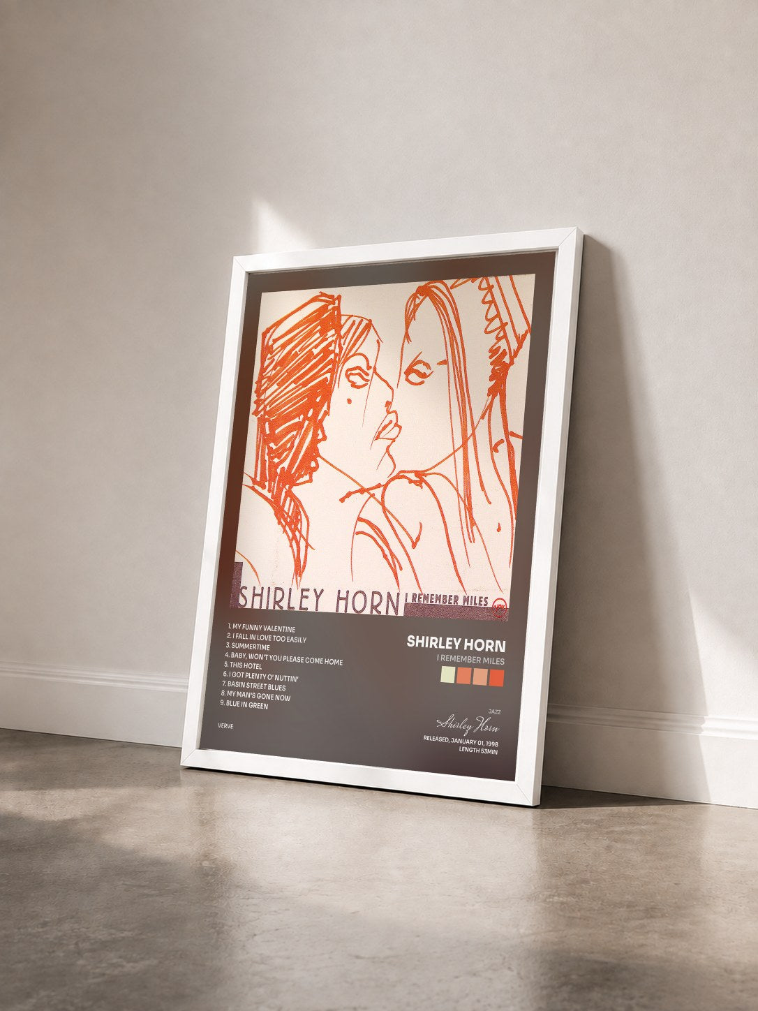 #blanc Tableau de l'album I Remember Miles de Shirley Horn vu de trois quarts, cadre blanc