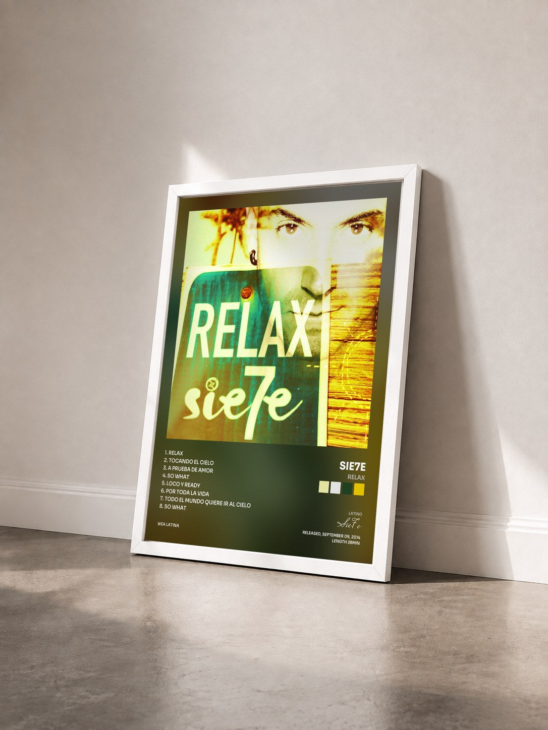 #blanc Tableau de l'album Relax de Sie7e vu de trois quarts, cadre blanc