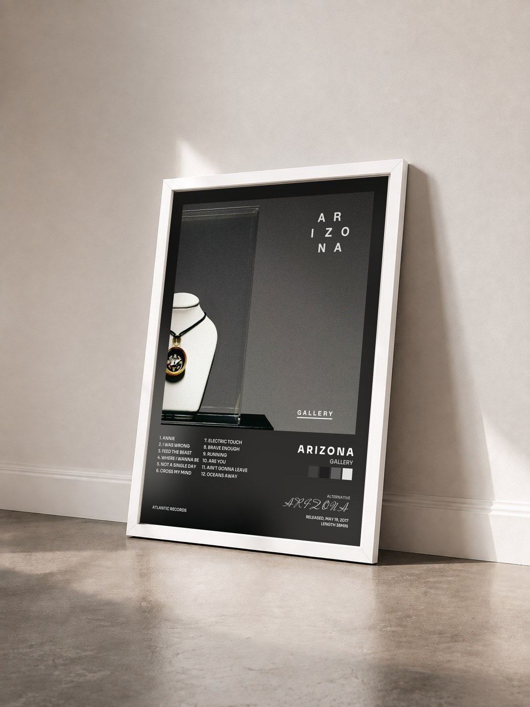 #blanc Tableau de l'album GALLERY de A R I Z O N A vu de trois quarts, cadre blanc