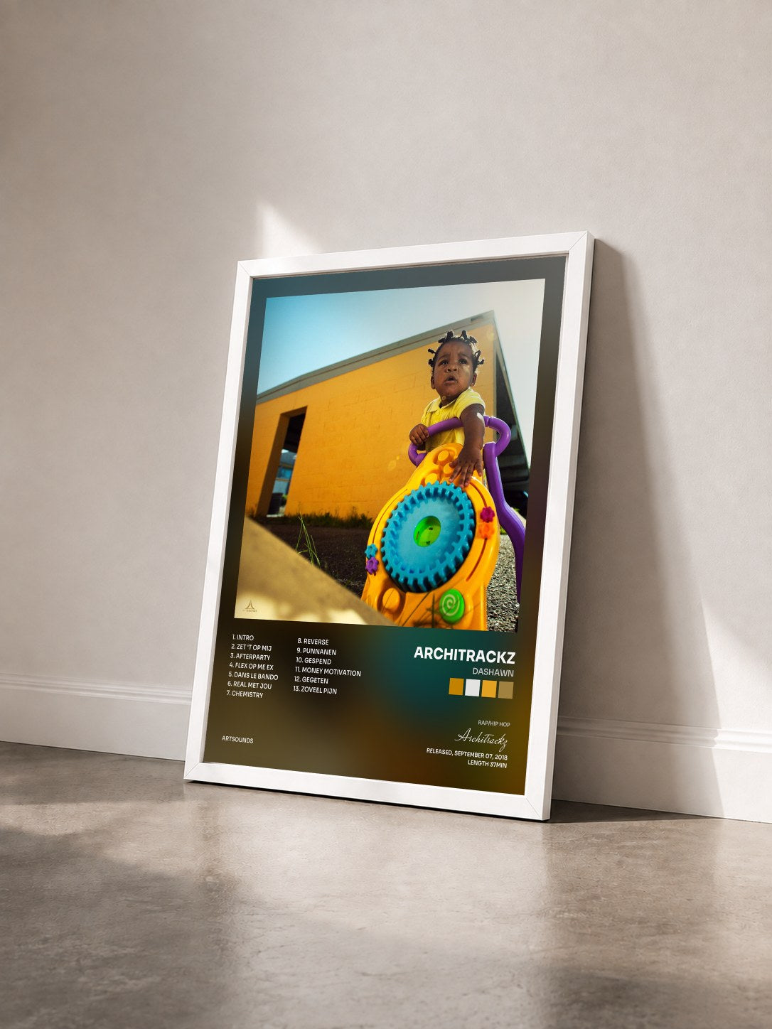 #blanc Tableau de l'album Dashawn de Architrackz vu de trois quarts, cadre blanc