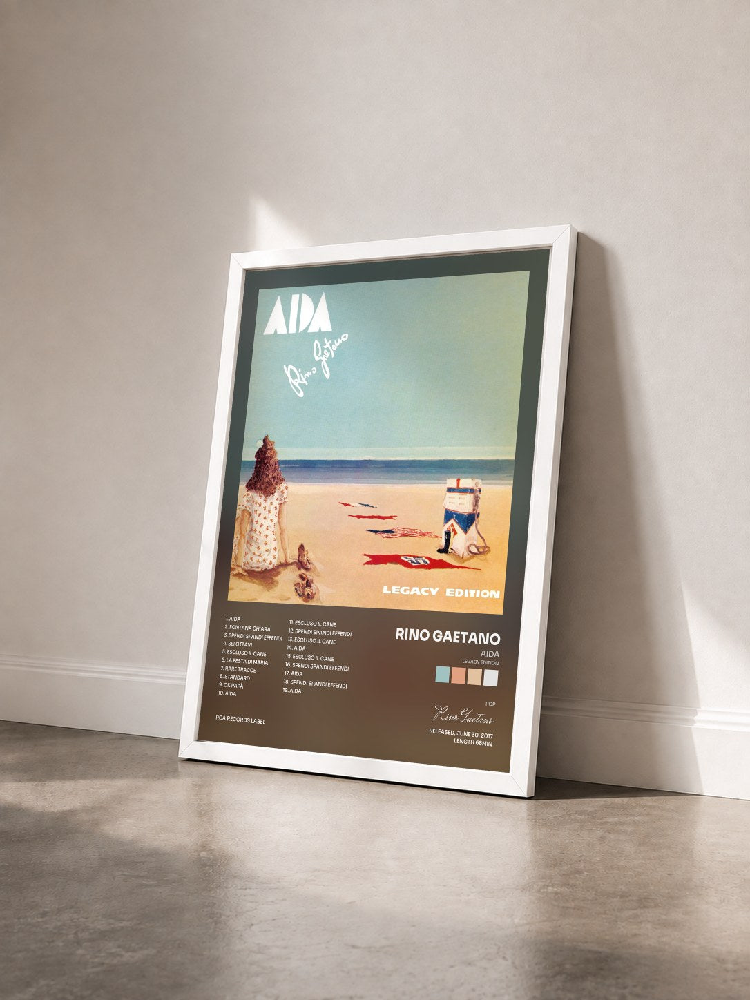 #blanc Tableau de l'album Aida (Legacy Edition) de Rino Gaetano vu de trois quarts, cadre blanc