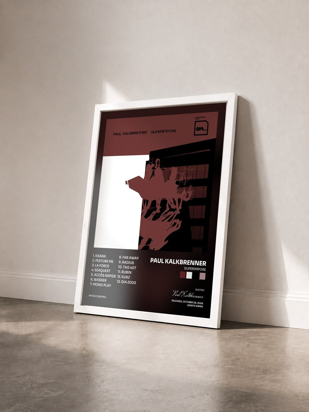 #blanc Tableau de l'album Superimpose de Paul Kalkbrenner vu de trois quarts, cadre blanc