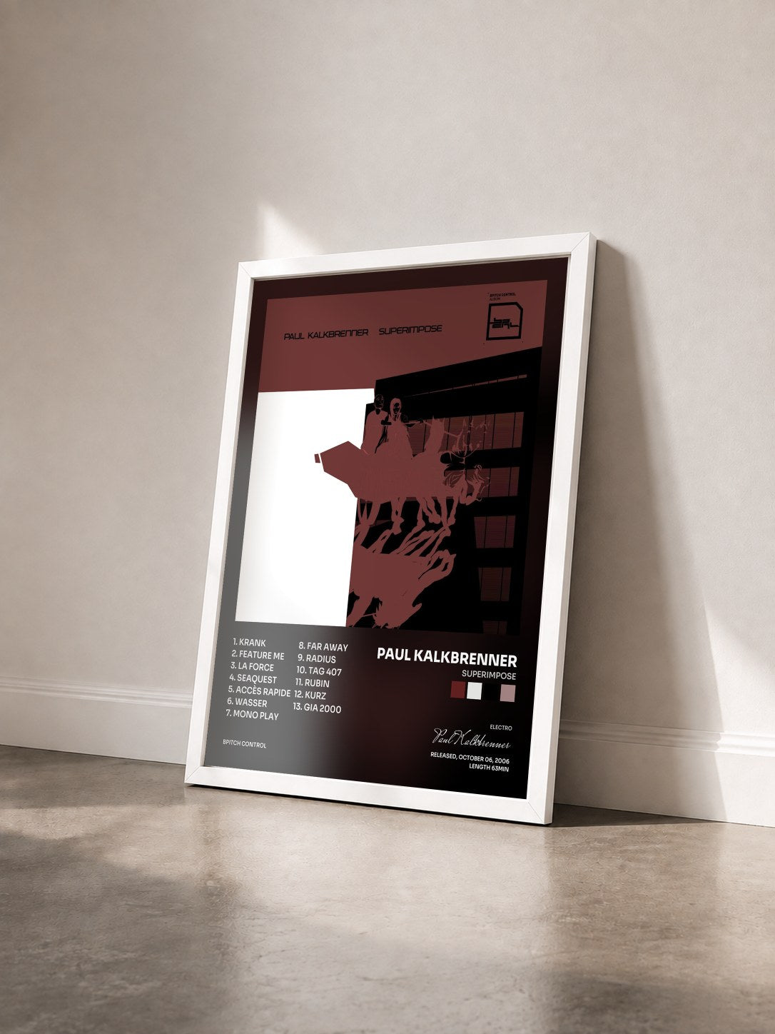 #blanc Tableau de l'album Superimpose de Paul Kalkbrenner vu de trois quarts, cadre blanc
