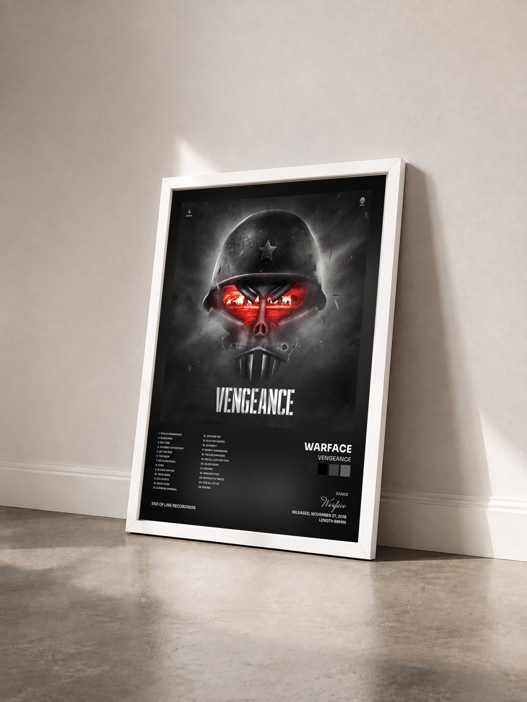#blanc Tableau de l'album Vengeance de Warface vu de trois quarts, cadre blanc
