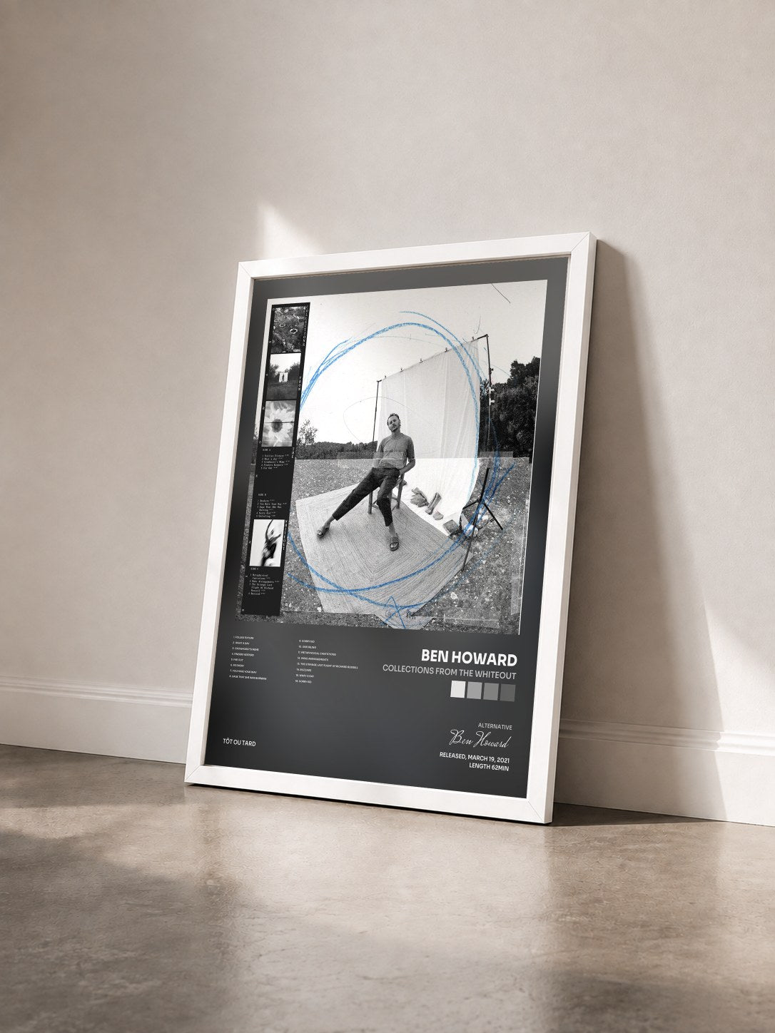 #blanc Tableau de l'album Collections from the Whiteout de Ben Howard vu de trois quarts, cadre blanc
