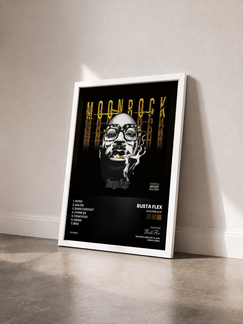 #blanc Moonrock by Busta Flex as a framed art print seen at an angle, white frame