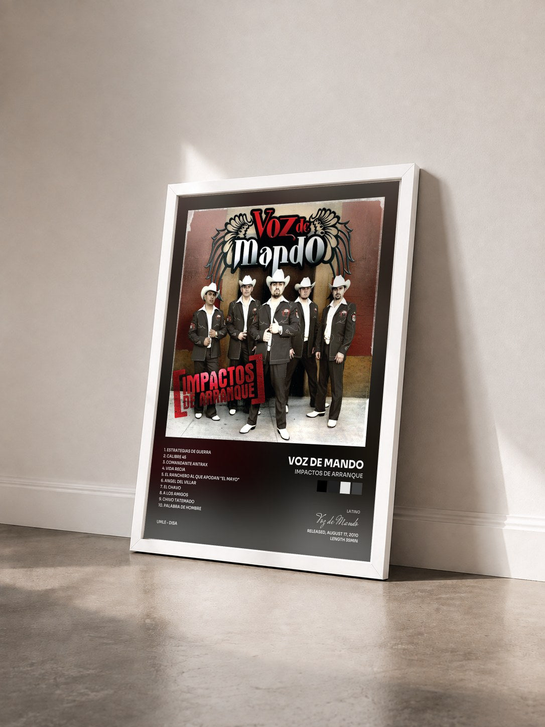 #blanc Tableau de l'album Impactos De Arranque de Voz de Mando vu de trois quarts, cadre blanc