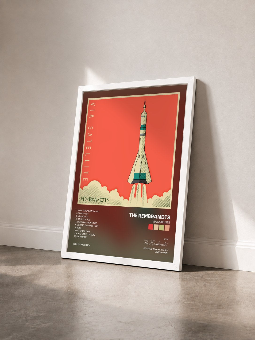 #blanc Tableau de l'album Via Satellite de The Rembrandts vu de trois quarts, cadre blanc