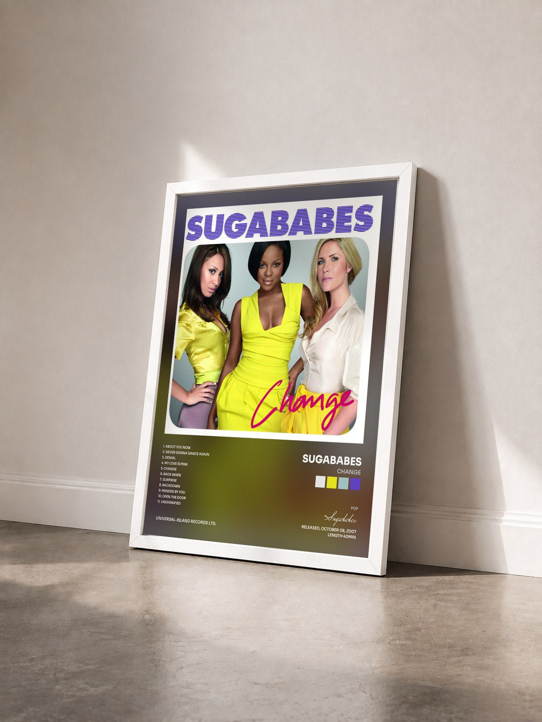 #blanc Tableau de l'album Change de Sugababes vu de trois quarts, cadre blanc