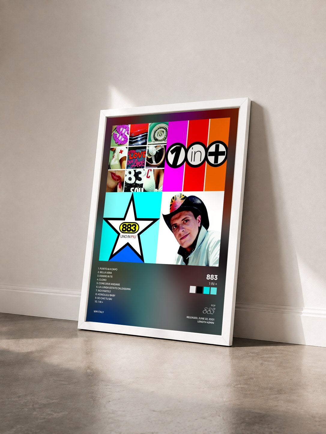 #blanc Tableau de l'album 1 in + de 883 vu de trois quarts, cadre blanc