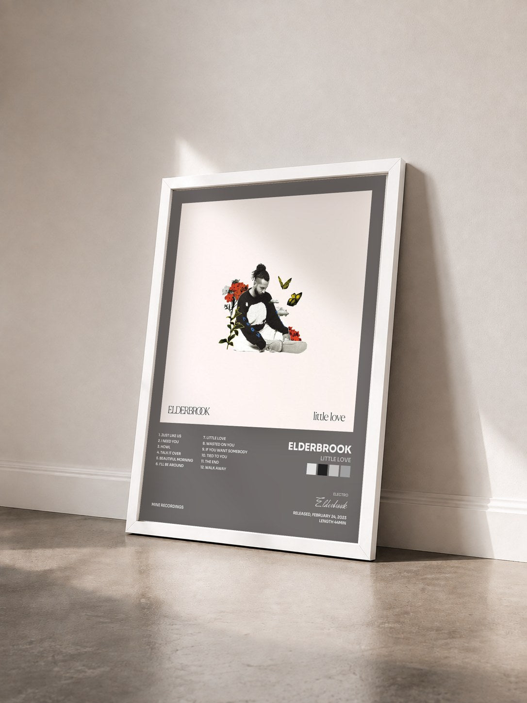 #blanc Tableau de l'album Little Love de Elderbrook vu de trois quarts, cadre blanc