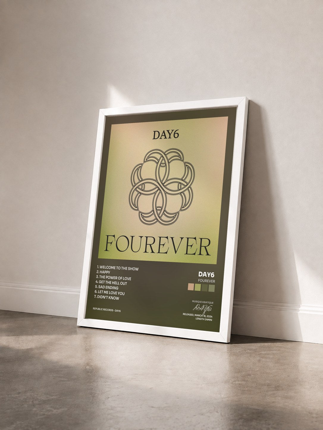 #blanc Tableau de l'album Fourever de DAY6  vu de trois quarts, cadre blanc