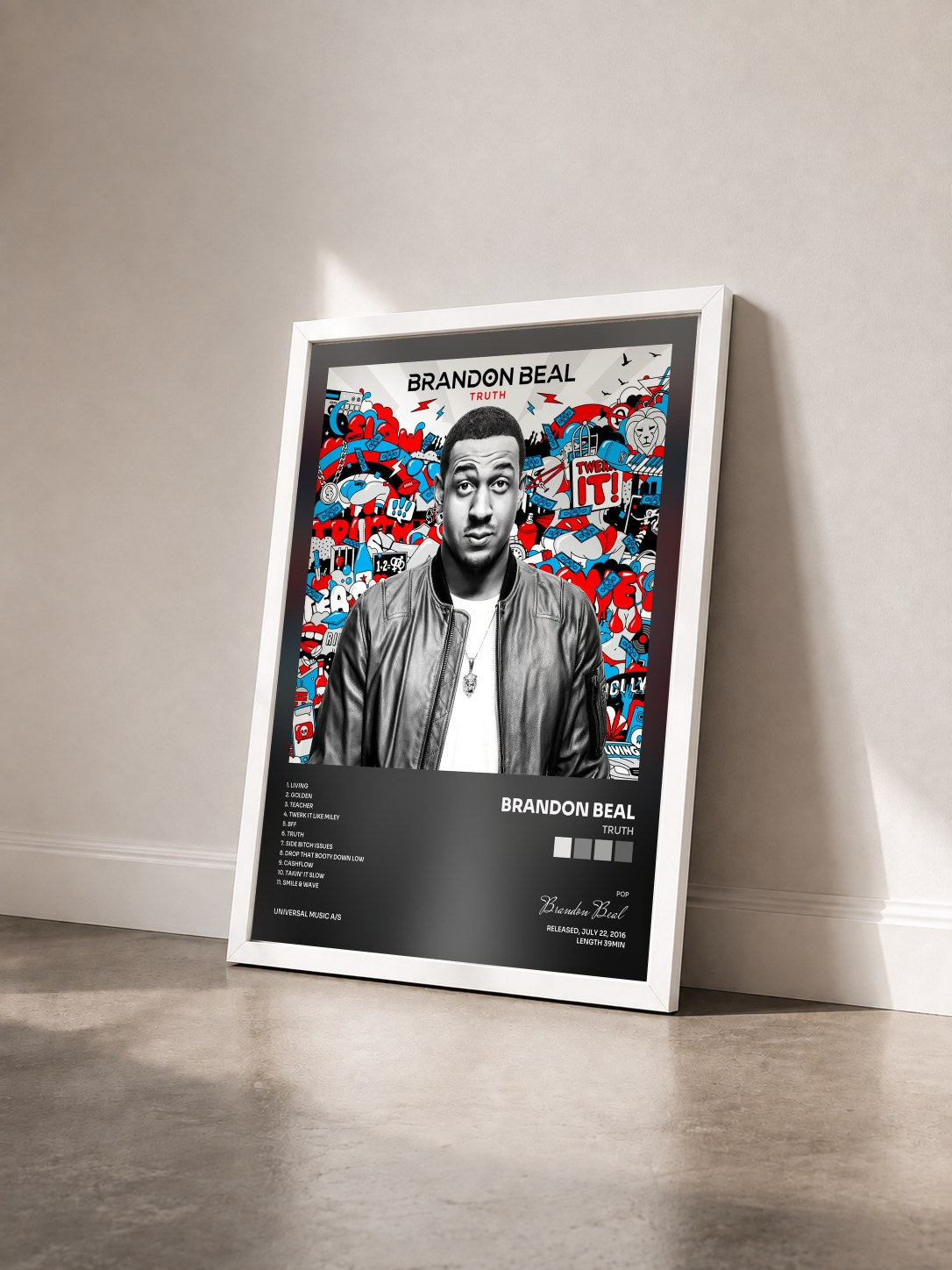 #blanc Tableau de l'album Truth de Brandon Beal vu de trois quarts, cadre blanc