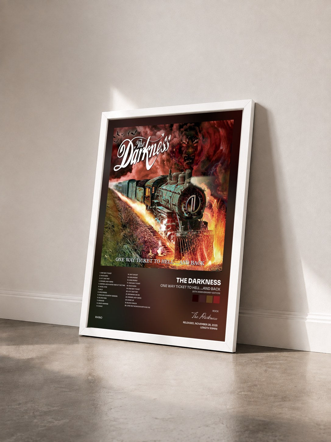 #blanc Tableau de l'album One Way Ticket to Hell ...And Back (20th Anniversary Edition) de The Darkness vu de trois quarts, cadre blanc