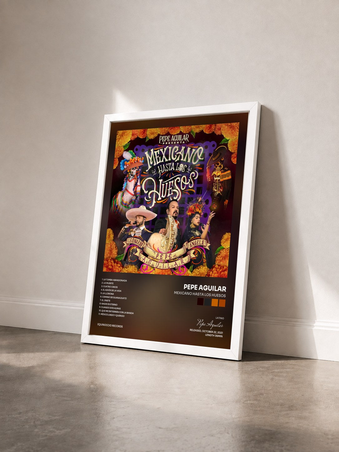 #blanc Tableau de l'album Mexicano Hasta los Huesos de Pepe Aguilar vu de trois quarts, cadre blanc