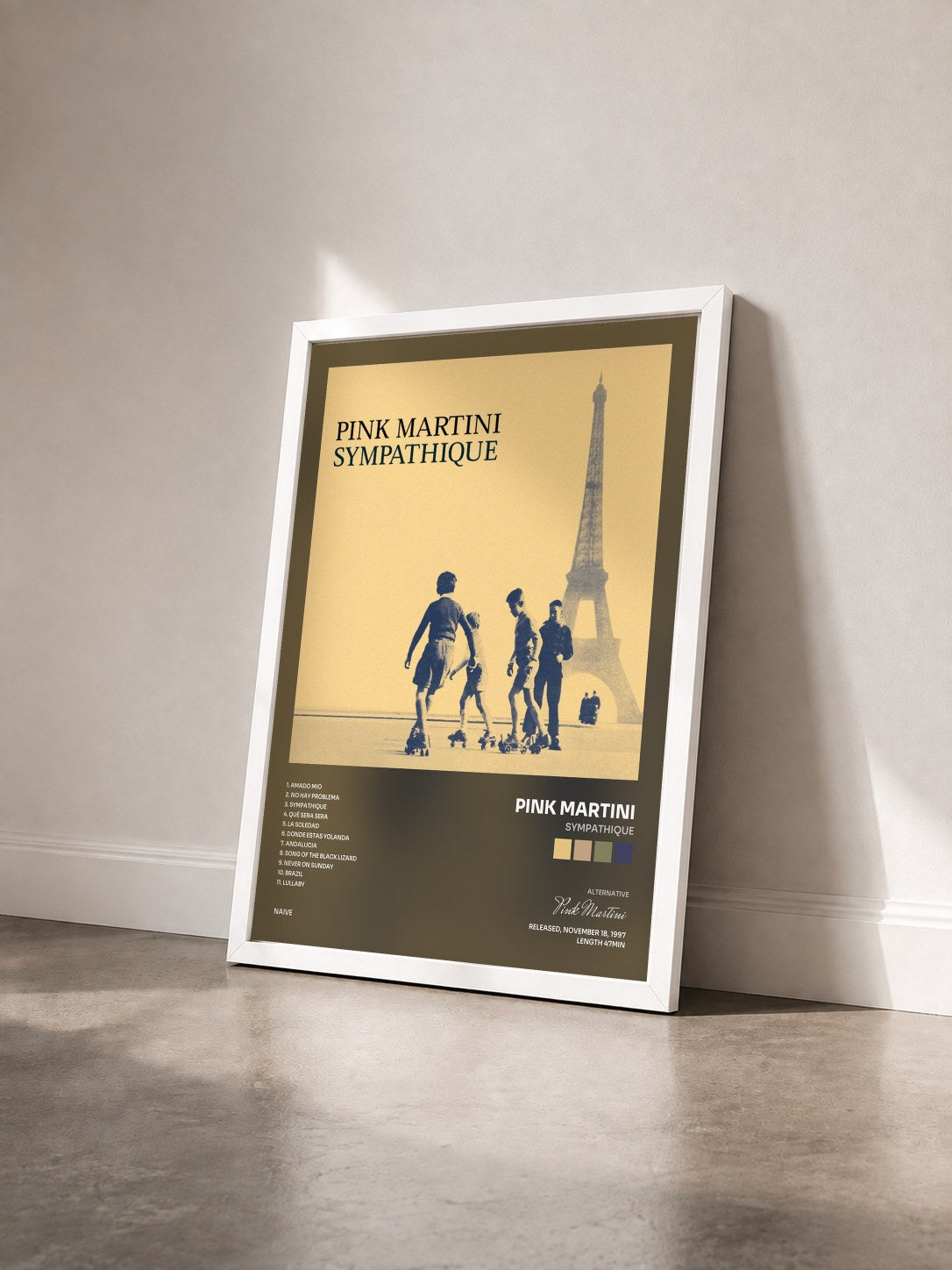 #blanc Tableau de l'album Sympathique de Pink Martini vu de trois quarts, cadre blanc