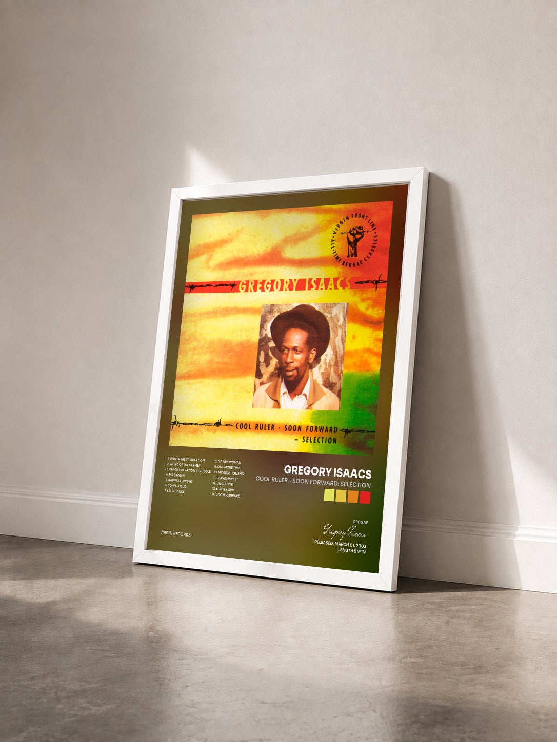 #blanc Tableau de l'album Cool Ruler - Soon Forward: Selection de Gregory Isaacs vu de trois quarts, cadre blanc