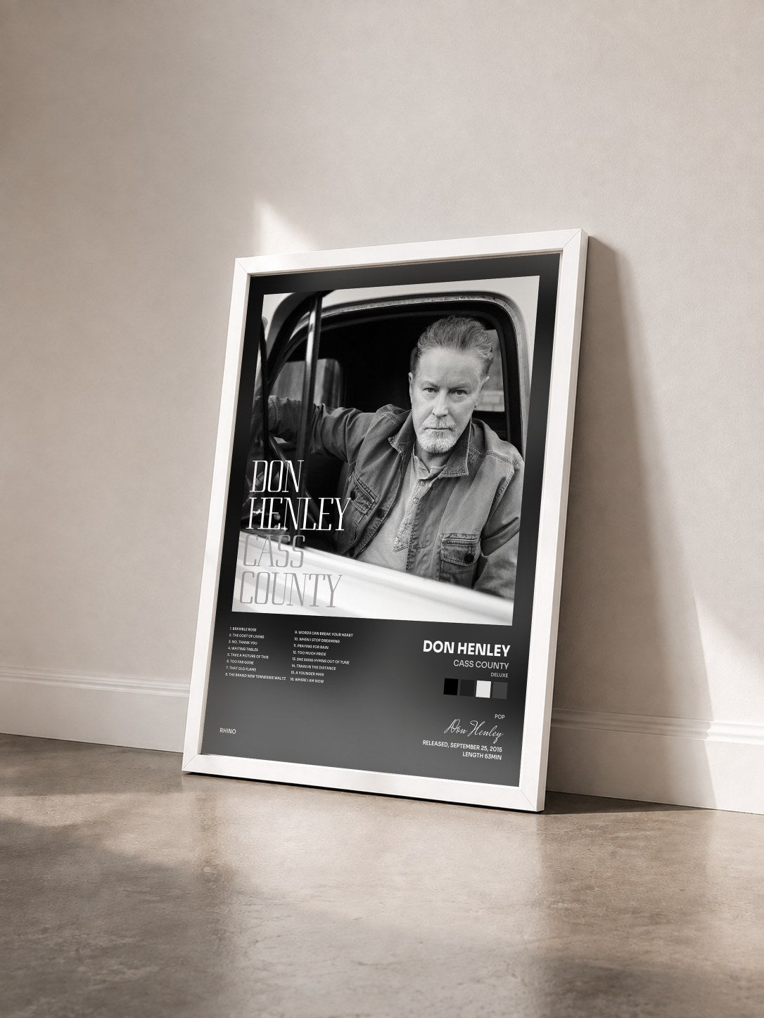 #blanc Tableau de l'album Cass County (Deluxe) de Don Henley vu de trois quarts, cadre blanc