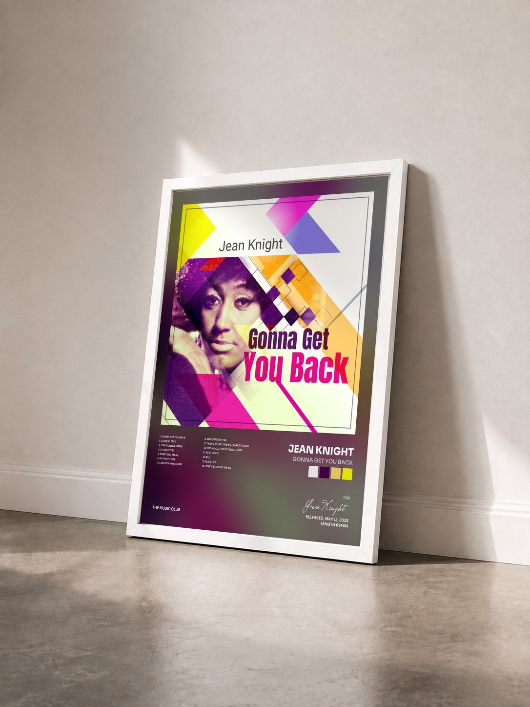 #blanc Tableau de l'album Gonna Get You Back de Jean Knight vu de trois quarts, cadre blanc