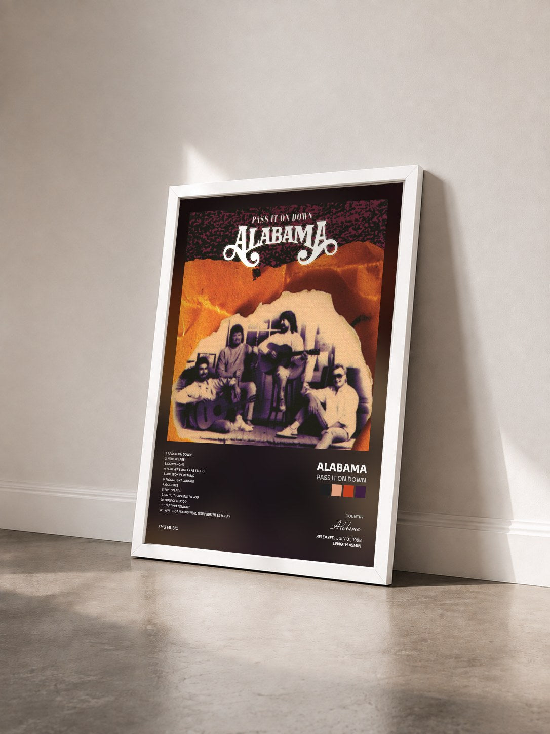 #blanc Tableau de l'album Pass It On Down de Alabama vu de trois quarts, cadre blanc