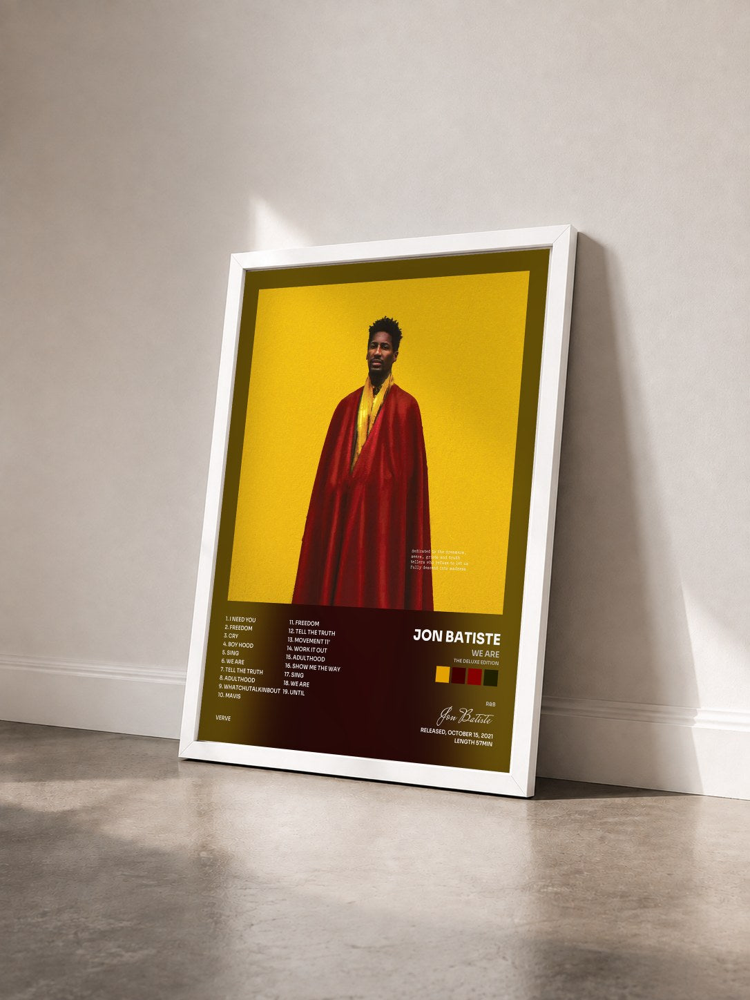 #blanc Tableau de l'album WE ARE (The Deluxe Edition) de Jon Batiste vu de trois quarts, cadre blanc