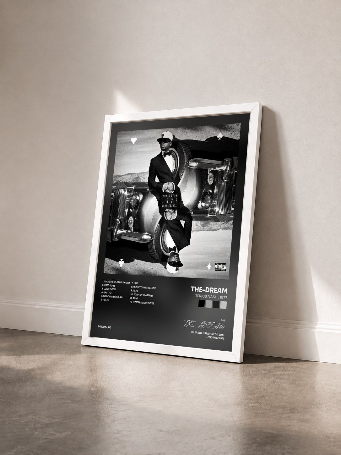 #blanc Tableau de l'album Terius Nash : 1977 de THE-DREAM vu de trois quarts, cadre blanc