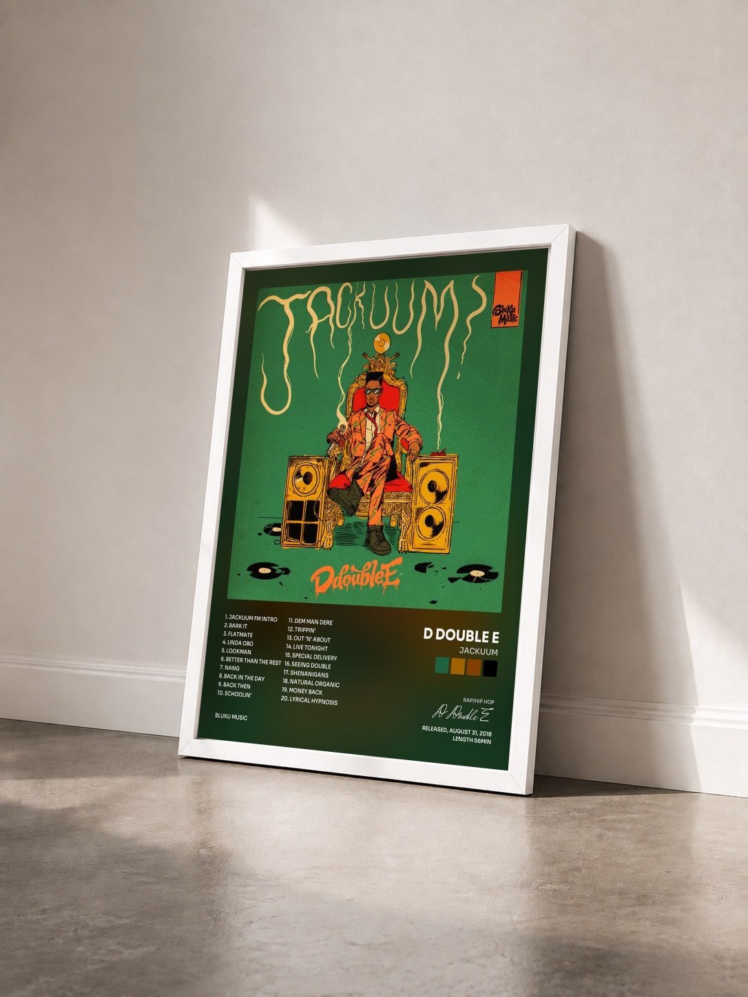 #blanc Tableau de l'album Jackuum de D Double E vu de trois quarts, cadre blanc