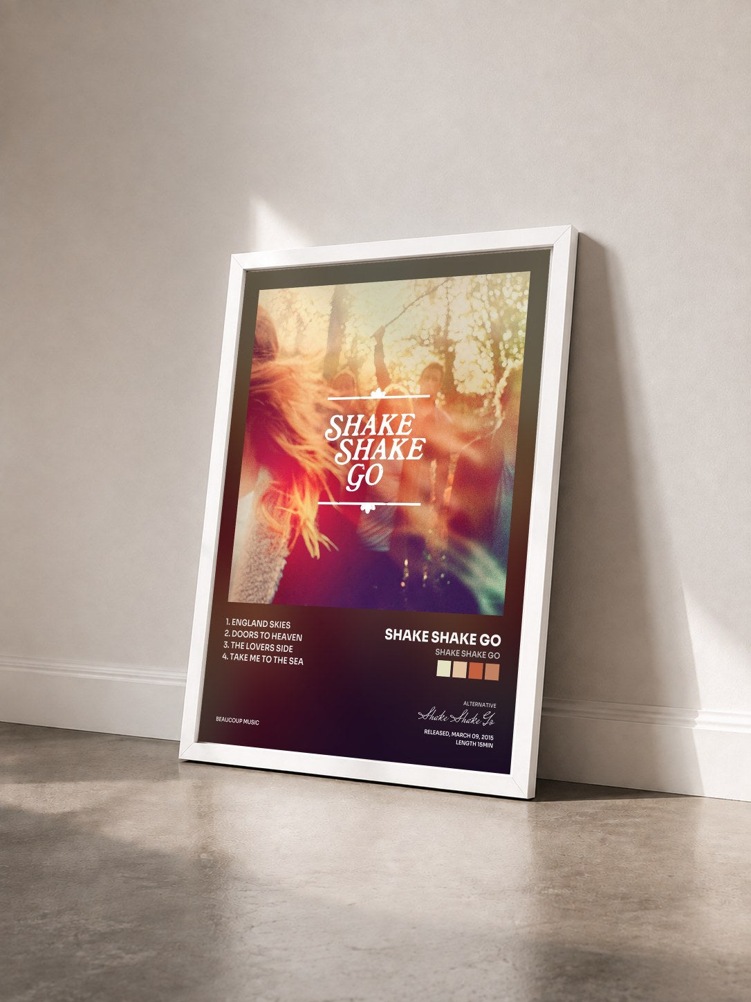 #blanc Tableau de l'album Shake Shake Go de Shake Shake Go vu de trois quarts, cadre blanc