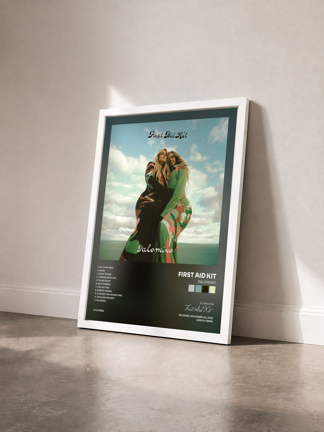 #blanc Tableau de l'album Palomino de First Aid Kit vu de trois quarts, cadre blanc